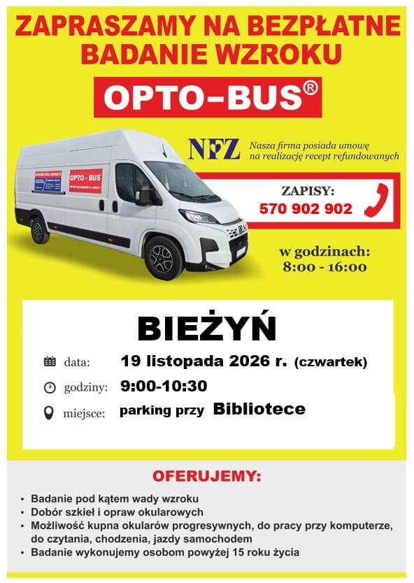 Bezpłatne badania wzroku w Bieżyniu 19 listopada przy bibliotece